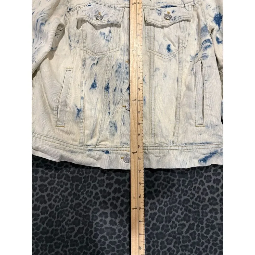 Free People Bleach Wash Denim Jacket Blue White Tie Dye Trucker Jacket Medium